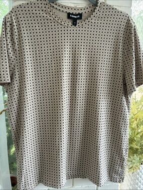 Express Beige Short Sleeve Tee with Black Polka Dots